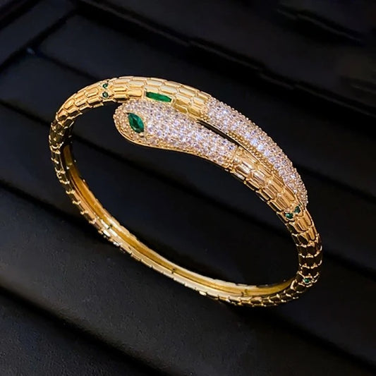 Snake Gold-Plated Stainless Steel with Cubic Zirconia Bracelet