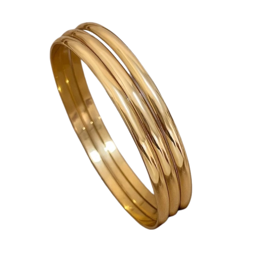 Triple Row Gold-Plated Stainless Steel Bracelet