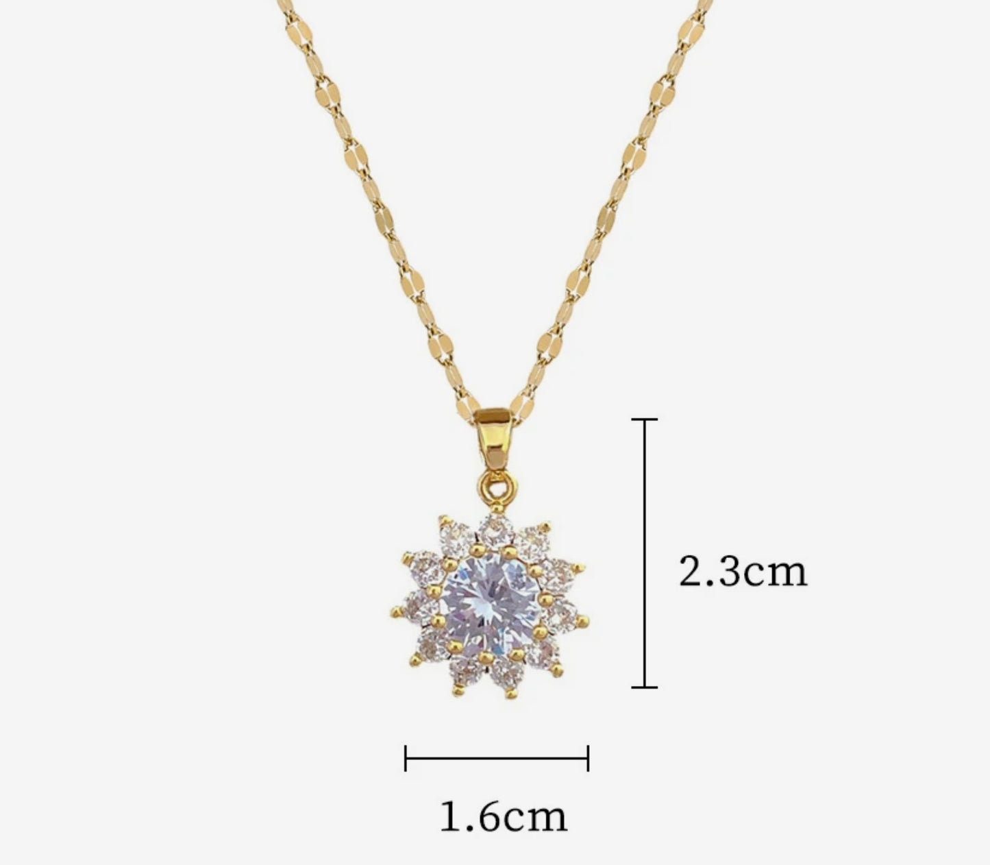 White Flower Pendant Gold-Plated Stainless Steel with Cubic Zirconia Necklace