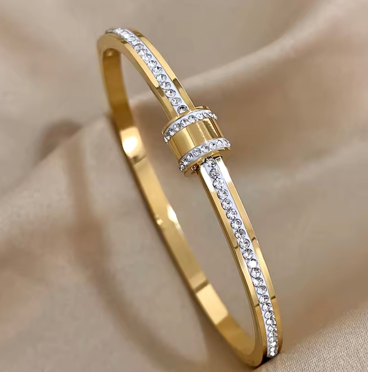 Thin Cubic Zirconia Stainless Steel Bracelet