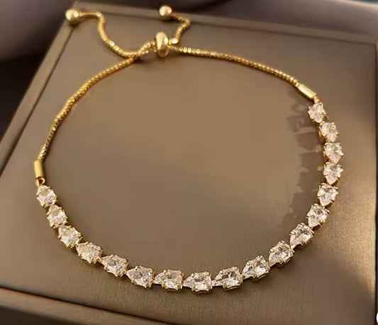 Gold-Plated Stainless Steel with Clear Pear-Shaped Cubic Zirconia Bracelet