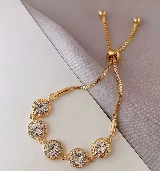 Oval-Shaped Gold-Plated Stainless Steel with Cubic Zirconia Bracelet