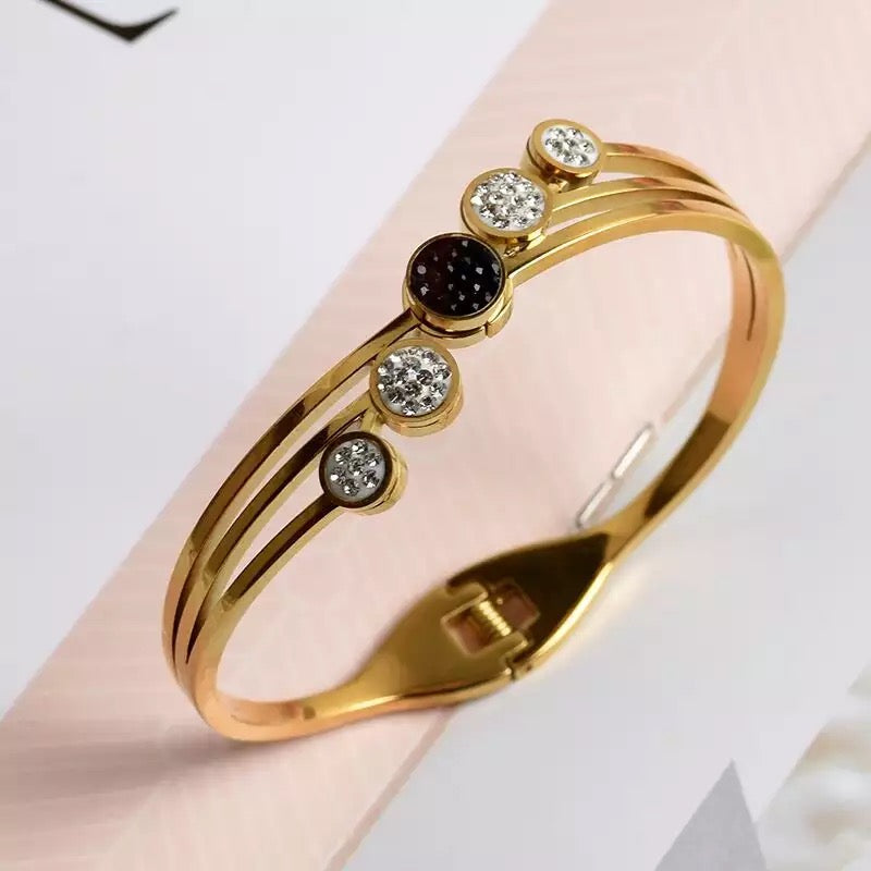 Three-Band Gold-Plated Stainless Steel with Cubic Zirconia Bracelet