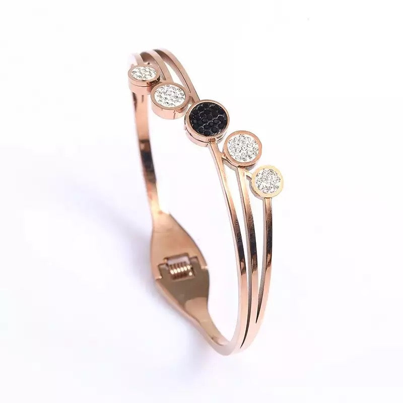 Three-Band Gold-Plated Stainless Steel with Cubic Zirconia Bracelet