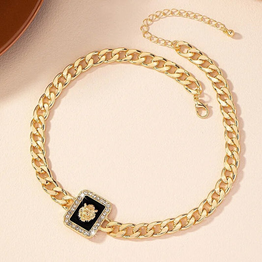 Lion Gold-Plated Stainless Steel with Cubic Zirconia Necklace